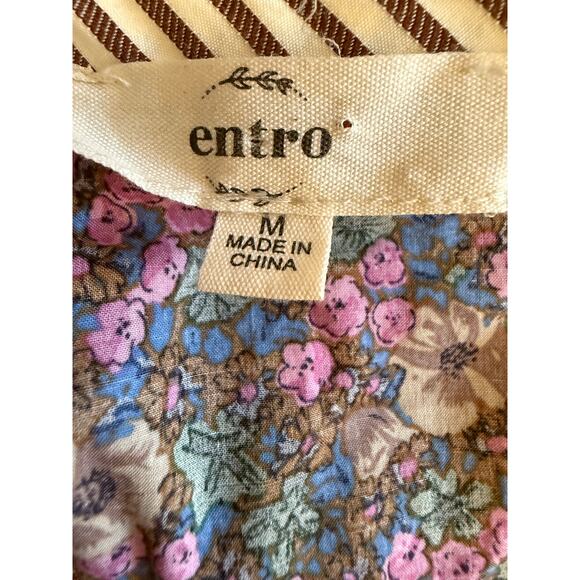 Entro M Boho Cottagecore Floral Mixed Media Ruffle Shoulder Blouse Top M - Picture 3 of 9